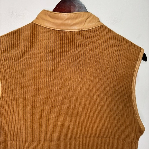 Peck and Peck Tan Brown Genuine Leather Sweater Back Vest Full Zip Closure Large - Picture 4 of 11